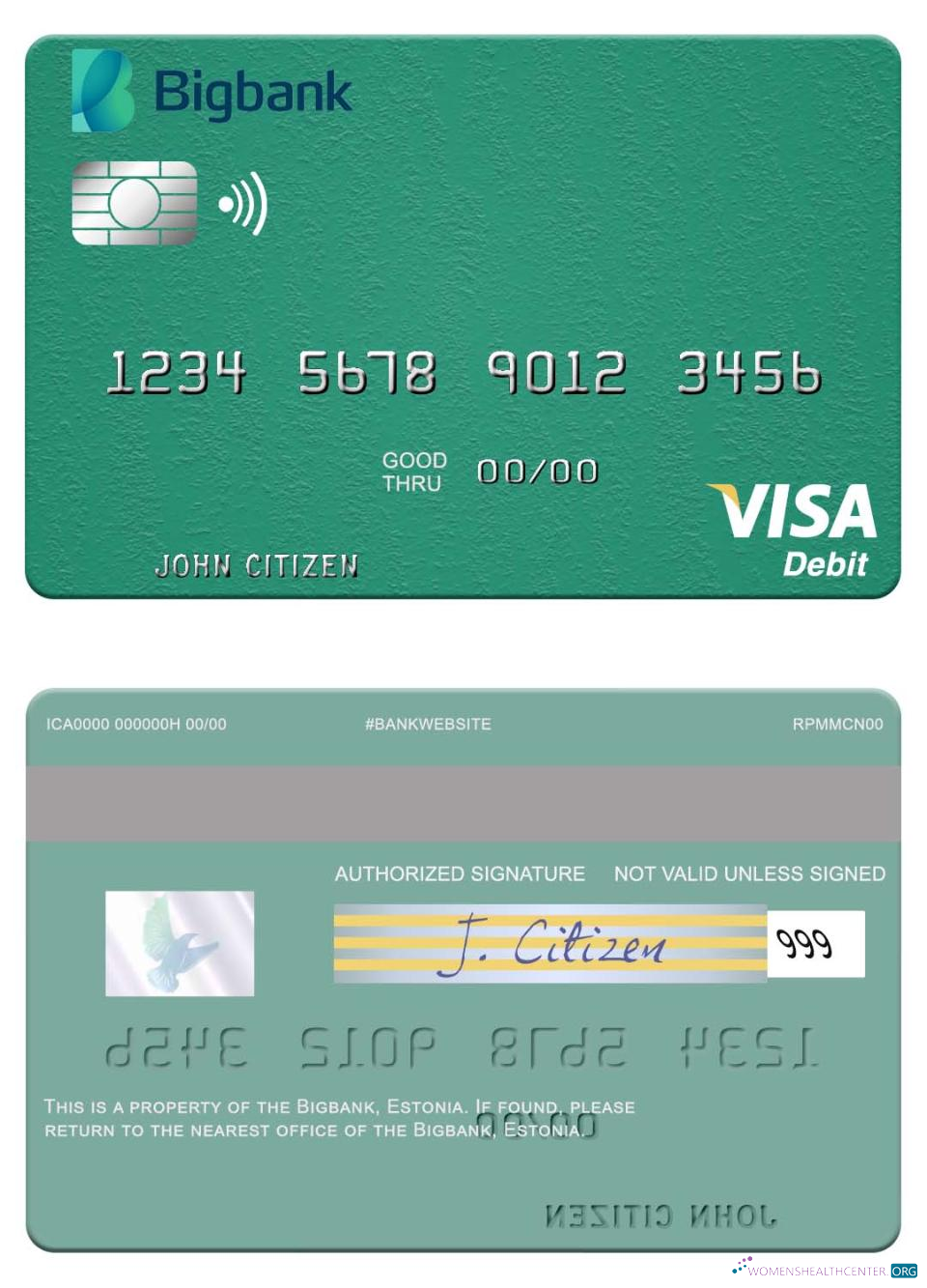 Download Estonia Bigbank visa debit card Photoshop template